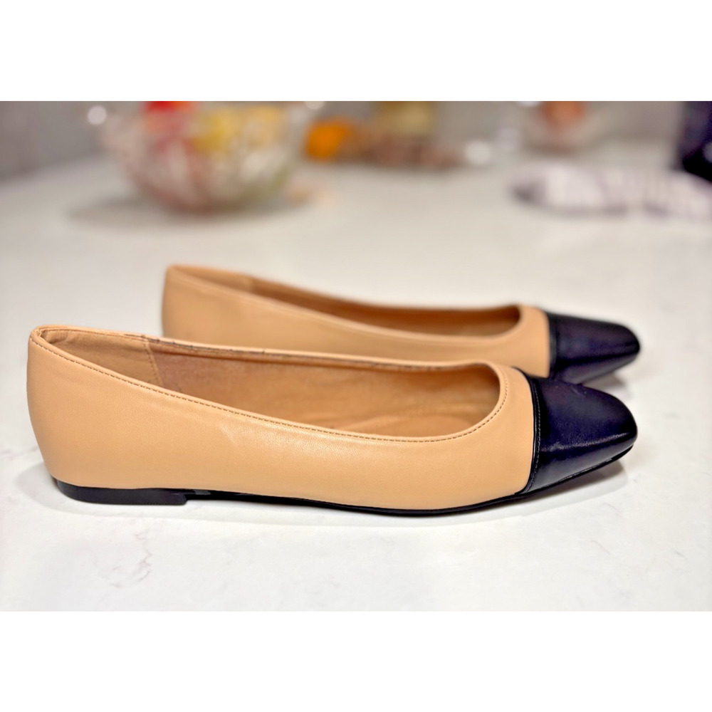 ASOS Nude Black Cap Toe Ballet Flats Women’s 7 Leather Colorblock EUC